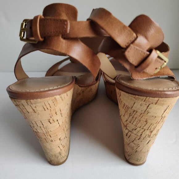 Ladies SZ 8-1/2 Franco Sarto Tan Leather Platform Sandal - Picture 4 of 7